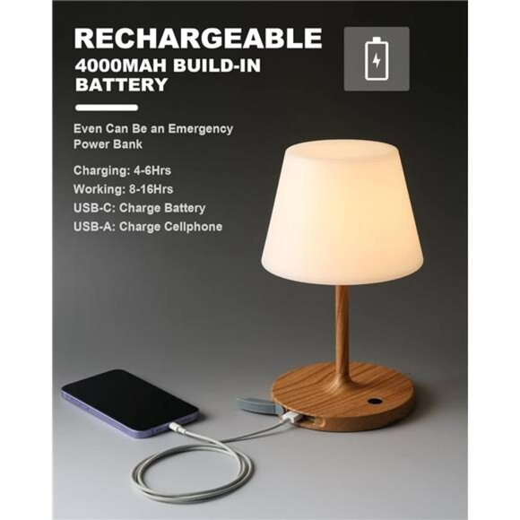 Waterproof cordless table lamp rechargeable touch dimmable LED light for patio - Picture 6 of 7